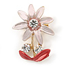 Pink/ Coral, Crystal Daisy Pin Brooch In Gold Tone - 30mm L