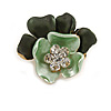 Mint/ Dark Green Crystal Blossom Pin Brooch In Gold Tone Metal - 20mm