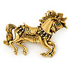 Vintage Inspired Horse Brooch In Gold Tone Metal - 50mm W