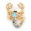 Gold Plated Ab, Clear Crystal Scorpion Brooch - 40mm L