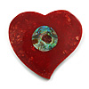 40mm L/Heart Shape Sea Shell Brooch/Red/Abalone Shades/ Handmade/ Slight Variation In Colour/Natural Irregularities