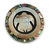 40mm L/Round Turtle Motif Sea Shell Brooch/Black/Natural/Abalone Shades/ Handmade/ Slight Variation In Colour/Natural Irregularities
