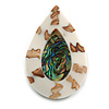 45mm L/Teardrop Shape Sea Shell Brooch/ Natural/White/Abalone Shades/ Handmade/ Slight Variation In Colour/Natural Irregularities