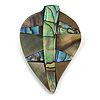 45mm L/Leaf Shape Sea Shell Brooch/Natural/Abalone Shades/ Handmade/ Slight Variation In Colour/Natural Irregularities