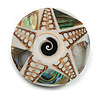 40mm L/Round Sea Shell Brooch/White/Natural/Black/Abalone Shades/ Handmade/ Slight Variation In Colour/Natural Irregularities