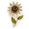 Crystal Enamel Sunflower Brooch in Gold Tone - 50mm Tall