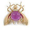 43G/ Oversized Crystal/ Glass Beetle/ Moth/ Bug Brooch in Matt Gold Tone - 70mm Across