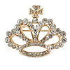Royal Crystal Crown Brooch In Gold Tone Metal/ 45mm Across