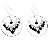 Silver Chain Jet-Black Beads Hoop Earrings