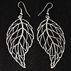 Filigree Leaf Drop Earrings (Silver Tone)