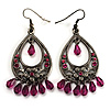 Antique Silver Purple Bead Floral Chandelier Earrings