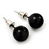 Black Acrylic Stud Earrings (Silver Tone Metal) - 7mm Diameter