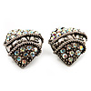 Antique Silver AB Crystal 'Love' Heart Stud Earrings -2.5cm Diameter