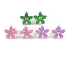 Set of 3 Children's Enamel Daisy Stud Earrings in Light Pink/ Lavender/ Green - 13mm D