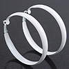 Large White Enamel Hoop Earrings - 50mm Diameter