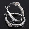 Medium Austrian Crystal With Flower Hoop Earrings In Rhodium Plating - 3.5cm D