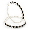 Black/Clear Crystal Hoop Earrings In Rhodium Plating - 5.5cm Diameter