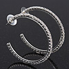 Classic Ice Clear Austiran Crystal Hoop Earrings In Rhodium Plating - 5.5cm D