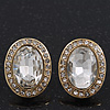 Small Oval Clear Glass Stud Earrings In Gold Plating - 2cm Length