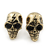 Small Burn Gold Tone Metal 'Skull With Lighting' Stud Earrings - 14mm Length