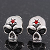 Small Skull With Red Stone Stud Earrings In Burn Silver Metal - 14mm Length