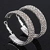 Rhodium Plated Clear Three-Row Austrian Crystal Hoops - Medium (4.5cm D)