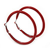 Large Red Enamel Hoop Earrings In Silver Tone - 60mm Diameter