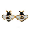 Children's/ Teen's / Kid's Tiny Black/ White Enamel 'Bee' Stud Earrings In Gold Plating - 10mm Diameter