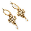 Vintage Inspired Small Hoop Earrings With In-scripted Clover Charm (Gold Tone) - 40mm L
