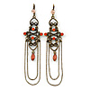 Long Vintage Inspired Carrot Diamante Chandelier Earrings With Leverback Closure In Burn Silver Tone - 11cm Length