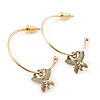 Medium Thin Gold Tone Hoop With Off White Enamel Butterfly Drop Earrings - 30mm Diameter