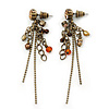 Vintage Inspired Bead And Chain Drop Earrings In Antique Gold Metal - 60mm Length