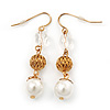 Vintage Inspired Beaded Drop Earrings In Gold Tone - 50mm Length