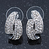 Silver Tone Clear Austrian Crystal C Shape Stud Earrings - 20mm L