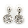 Rhodium Plated Clear Austrian Crystal 'Coin' Stud Earrings - 25mm Length