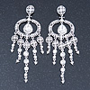 Oversized Bridal, Prom, Wedding Clear Austrian Crystal Chandelier Earrings In Rhodium Plating - 12cm Length