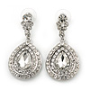 Bridal/ Prom/ Wedding Clear Austrian Crystal Teardrop Earrings In Rhodium Plating - 50mm Length