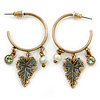 Antique Gold Tone Leaf Hoop Earrings - 40mm L