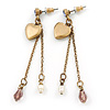 Vintage Inspired Heart Locket Chain Drop Earrings In Antique Gold Tone - 60mm L