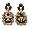 Gold Tone Black/ Hematite Crystal Spider Drop Earrings - 50mm L