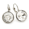 Clear Faceted, Glass Round Drop Earrings In Silver Tone With Leverback Closure - 25mm L