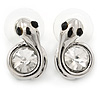 Small Clear Crystal Snake Stud Earrings In Rhodium Plating - 17mm