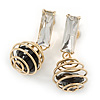 Gold Tone Wire Ball with Black Crystal Drop Earrings - 35mm L