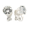 8mm Clear Round Cut Cz Clip On Earrings In Silver Tone