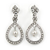Bridal/ Prom/ Wedding Clear Crystal Open Teardrop Earrings In Rhodium Plating Metal - 40mm L