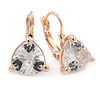 Thrillion Cut Clear CZ Drop Earrings In Rose Gold with Leverback Closure - 20mm L