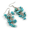 Turquoise Nugget Stone Cluster Drop/ Dangle Earrings In Silver Tone - 60mm L