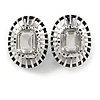 Vintage Inspired Dome Shape Clear Glass Oval Clip On Earrings In Silver Tone - 23mm Tall