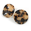 Trendy Round Curvy Tortoise Shell Effect Black/ Beige Acrylic/ Plastic/ Resin Stud Earrings - 35mm L