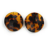 Trendy Round Curvy Tortoise Shell Effect Brown Acrylic/ Plastic/ Resin Stud Earrings - 35mm L